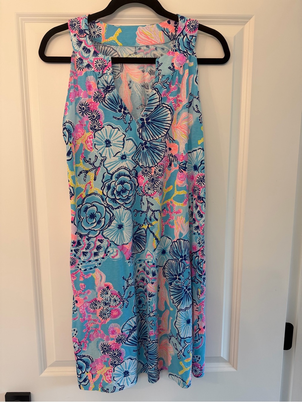 Lilly Pulitzer Blue Floral Sleeveless Shift Dress with Pink & Yellow Accents